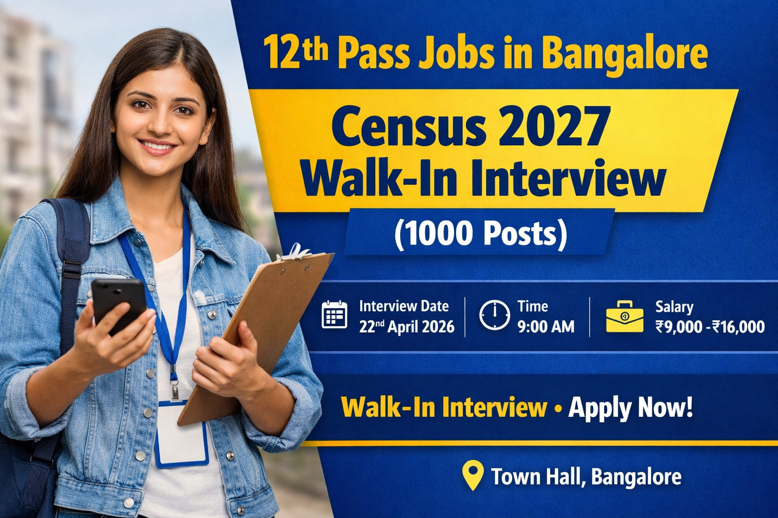 Bangalore Jobs 2026 – Census 2027 Enumerator Recruitment (Walk-in)