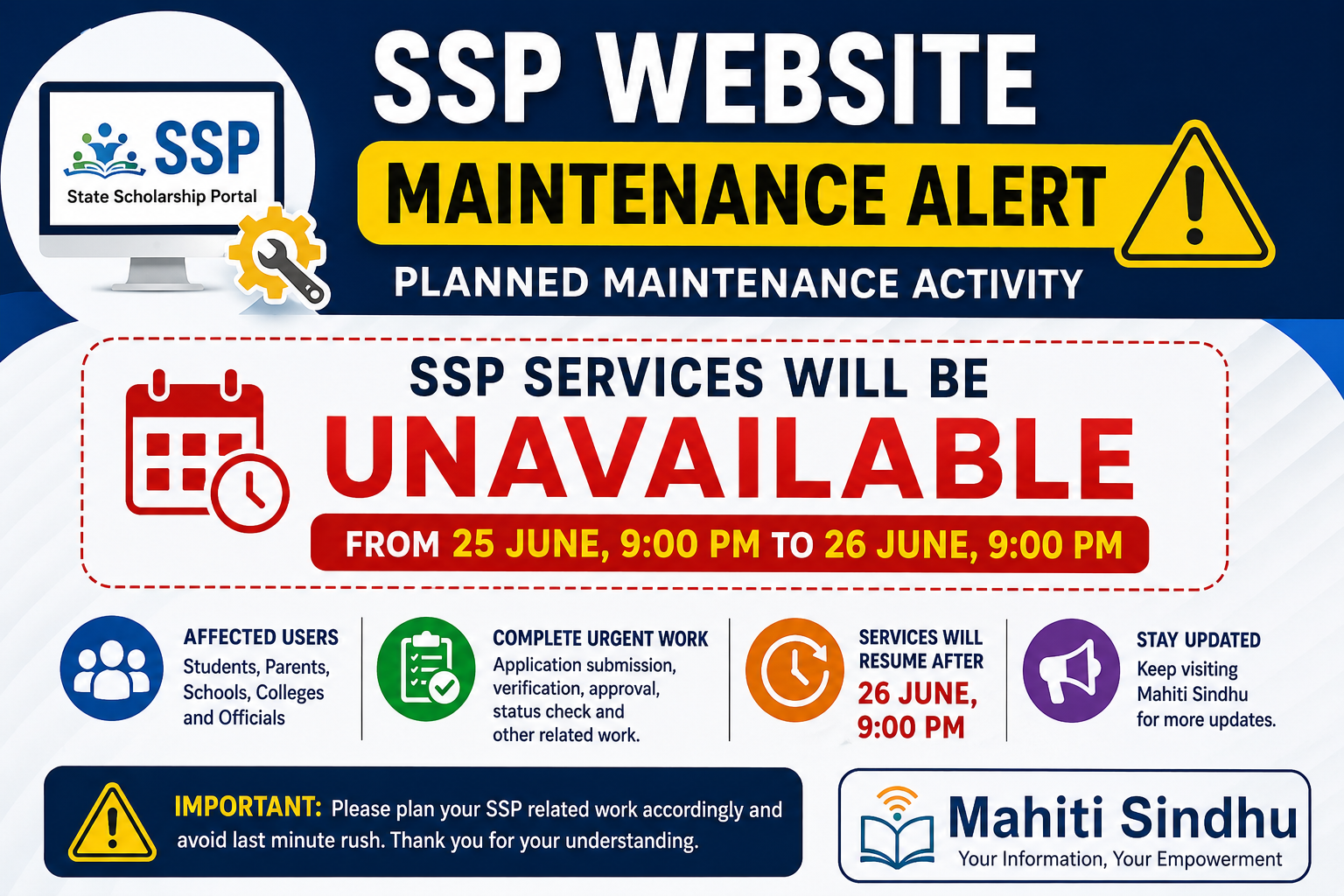 SSP Website Maintenance: SSP Services Unavailable from 25 June 9 PM to 26 June 9 PM