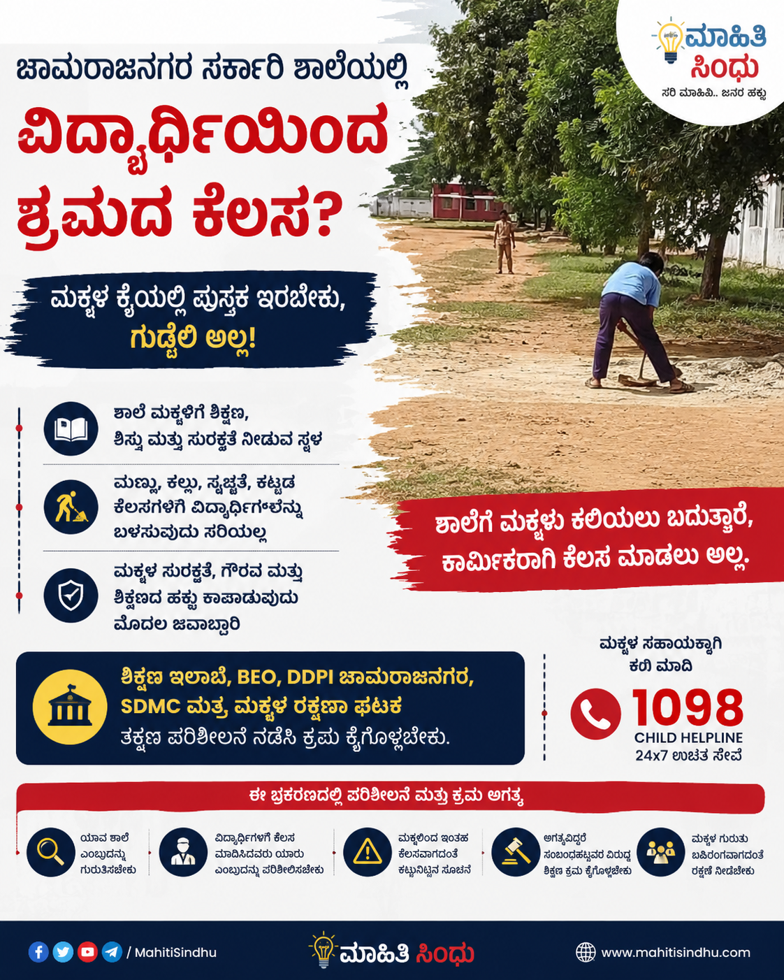 ಚಾಮರಾಜನಗರ ಸರ್ಕಾರಿ ಶಾಲೆಯಲ್ಲಿ ವಿದ್ಯಾರ್ಥಿಯಿಂದ ಶ್ರಮದ ಕೆಲಸ? ಮಕ್ಕಳ ಕೈಯಲ್ಲಿ ಪುಸ್ತಕ ಇರಬೇಕು, ಗುದ್ದಲಿ ಅಲ್ಲ