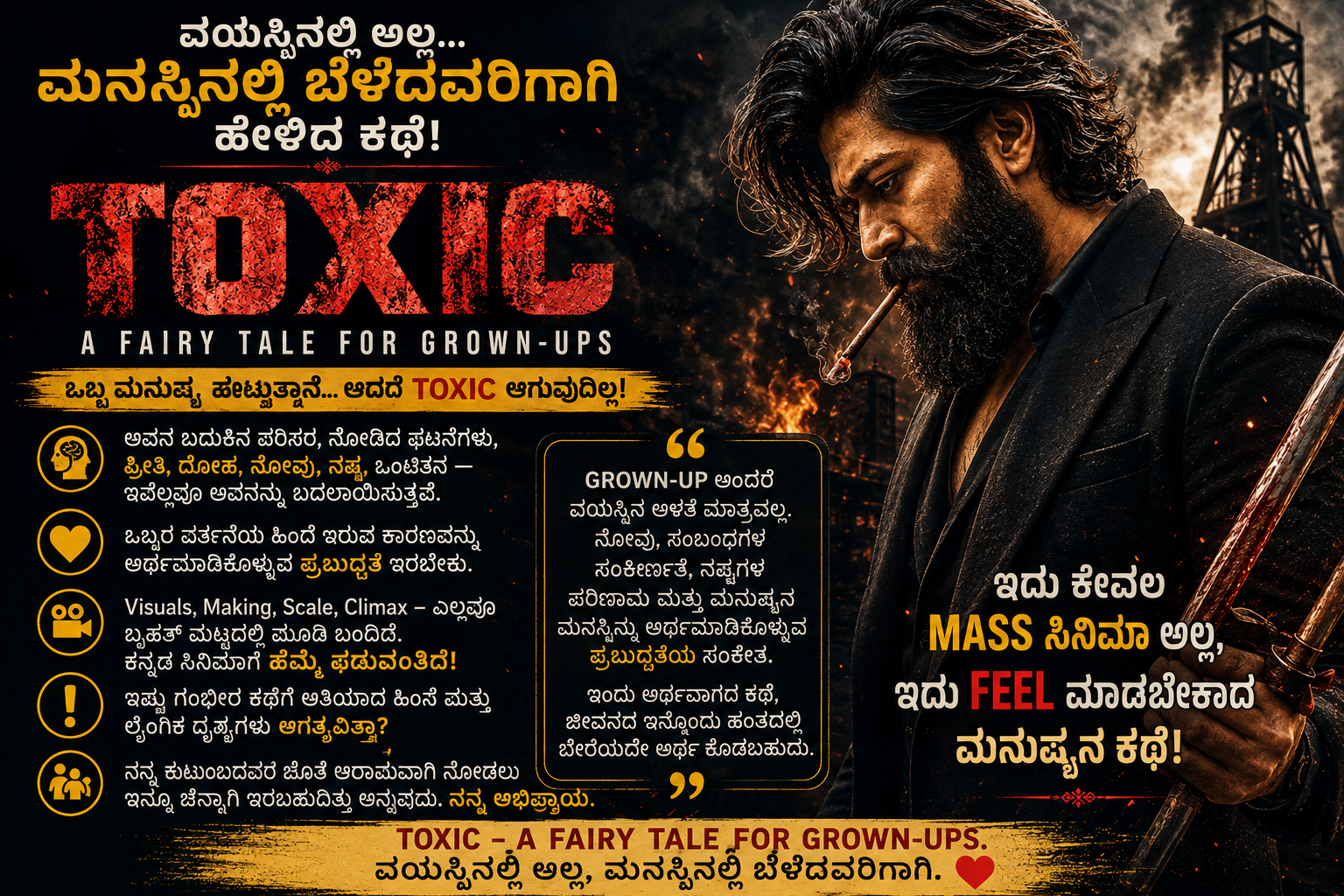 TOXIC – “A Fairy Tale for Grown-Ups”: ವಯಸ್ಸಿಗಲ್ಲ, ಮನಸ್ಸಿನಲ್ಲಿ ಬೆಳೆದವರಿಗಾಗಿ ಹೇಳಿದ ಕಥೆ